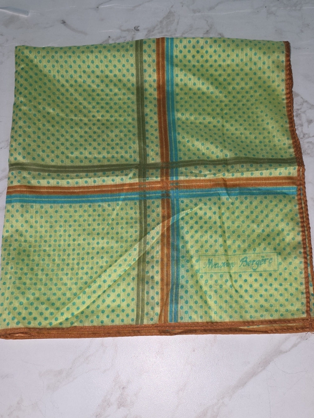 Maxine Bergère Polka Dot Silk Scarf - Lime Green with Teal & Rust Stripes
